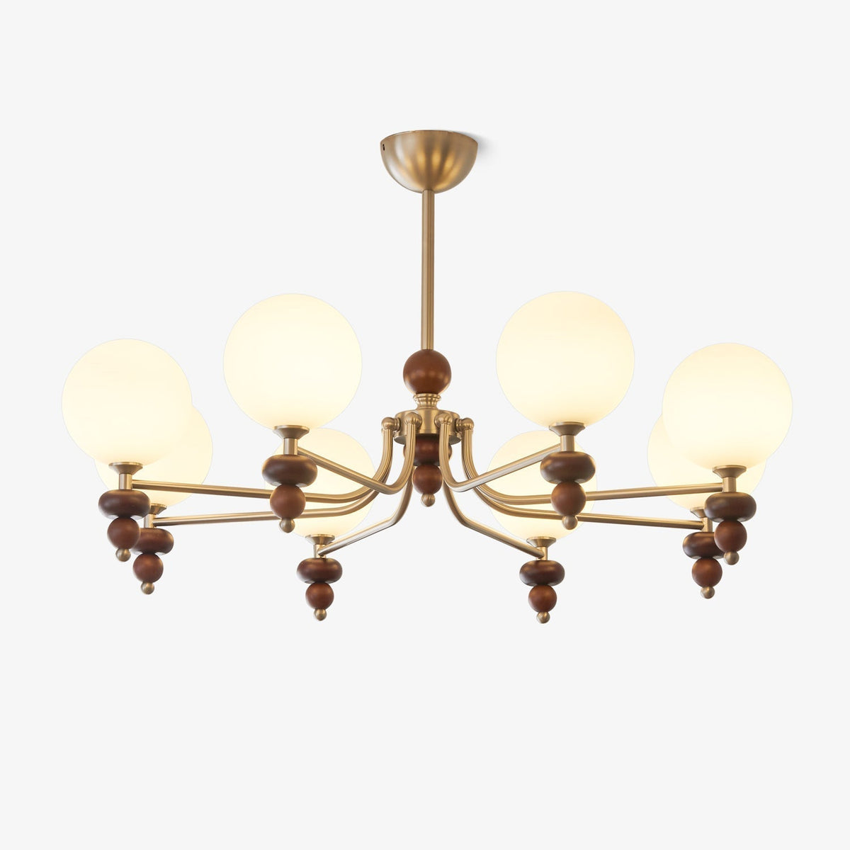 Cemarus Traditional Sphere Walnut Wood Glass Chandelier