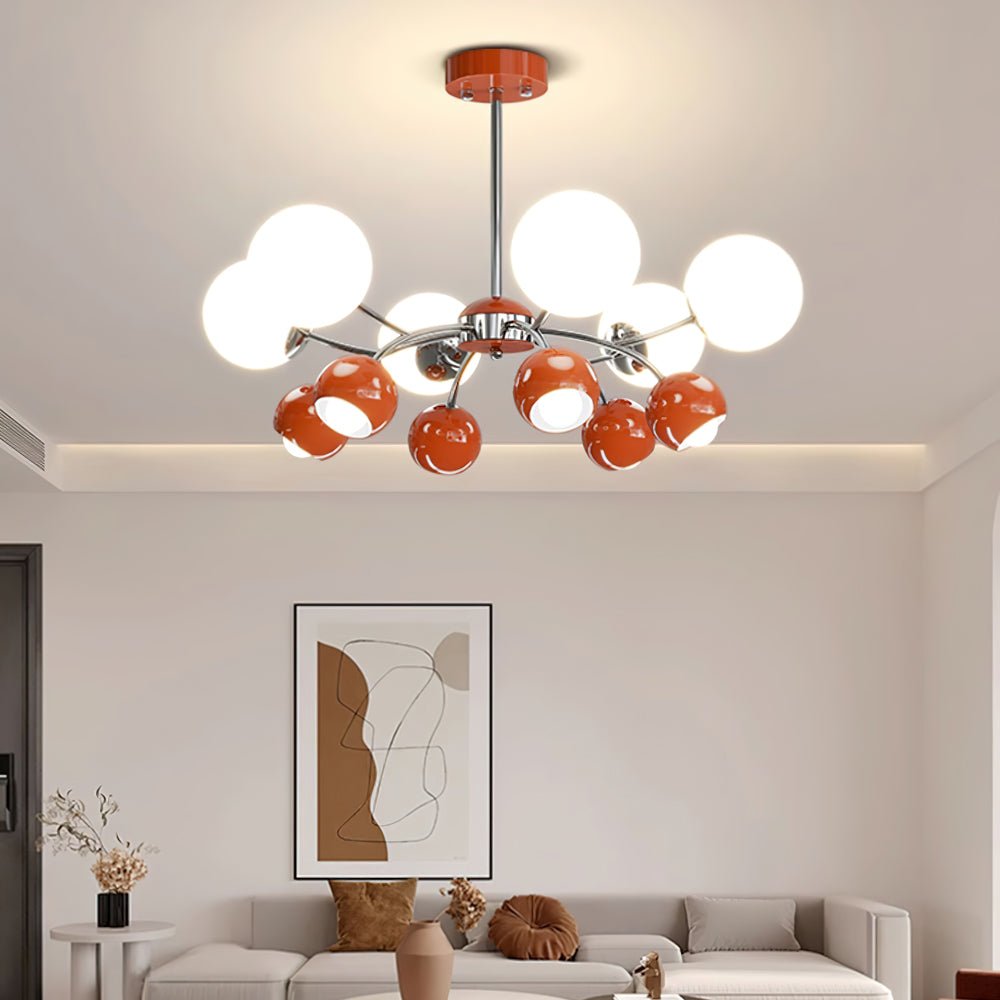 Noxiren Chandelier Chrome Red Cream Globe