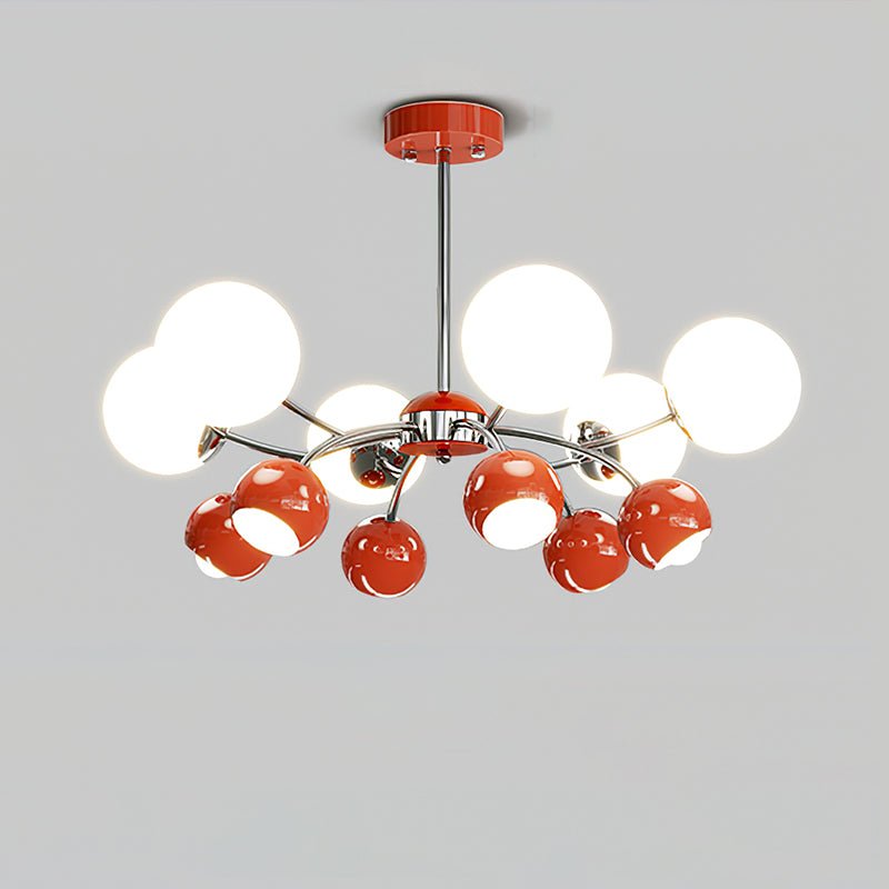 Noxiren Chandelier Chrome Red Cream Globe