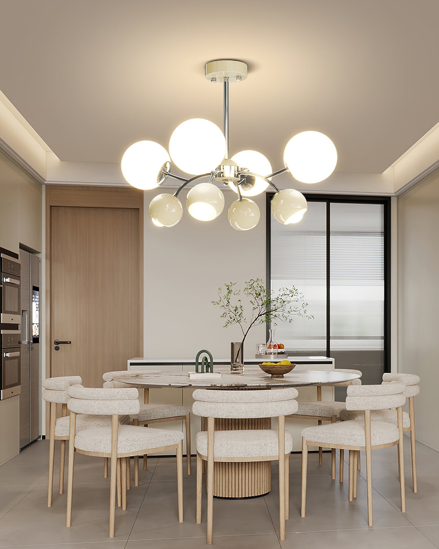 Noxiren Chandelier Chrome Red Cream Globe