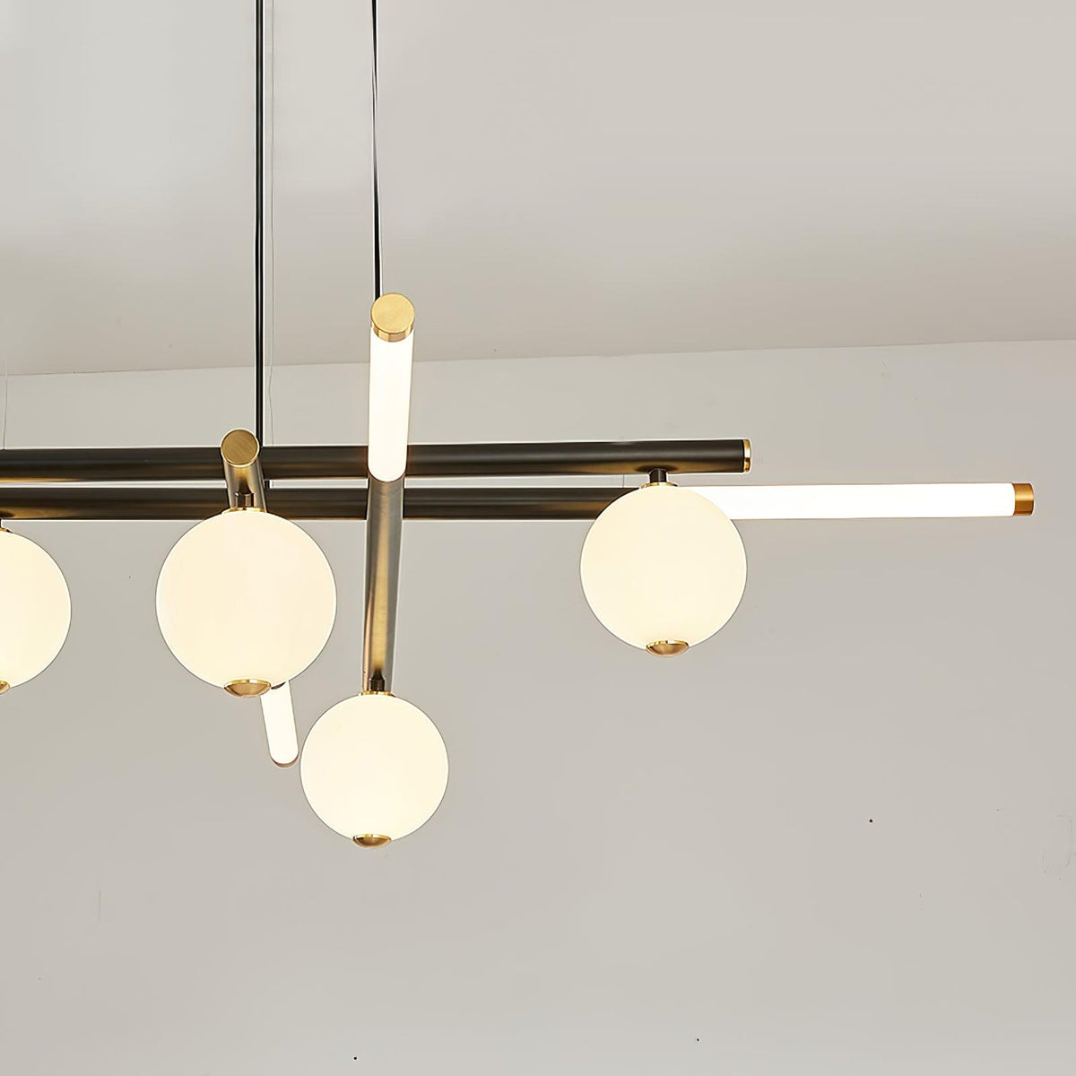 Chandelier Black White Rods and Globe Modern