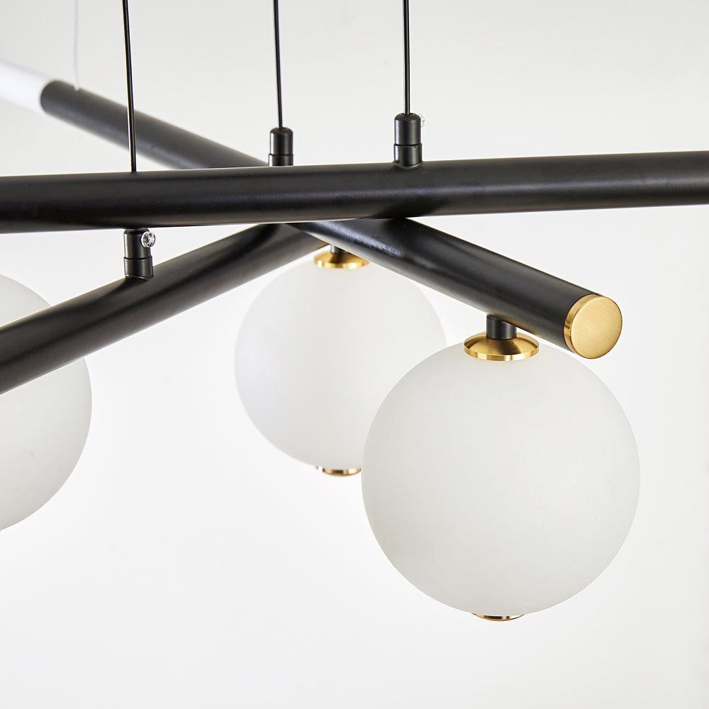 Chandelier Black White Rods and Globe Modern