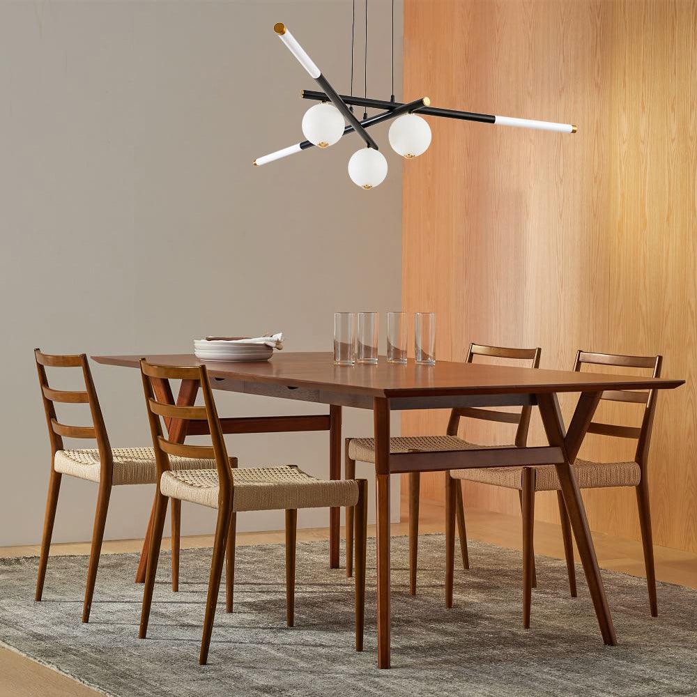 Chandelier Black White Rods and Globe Modern
