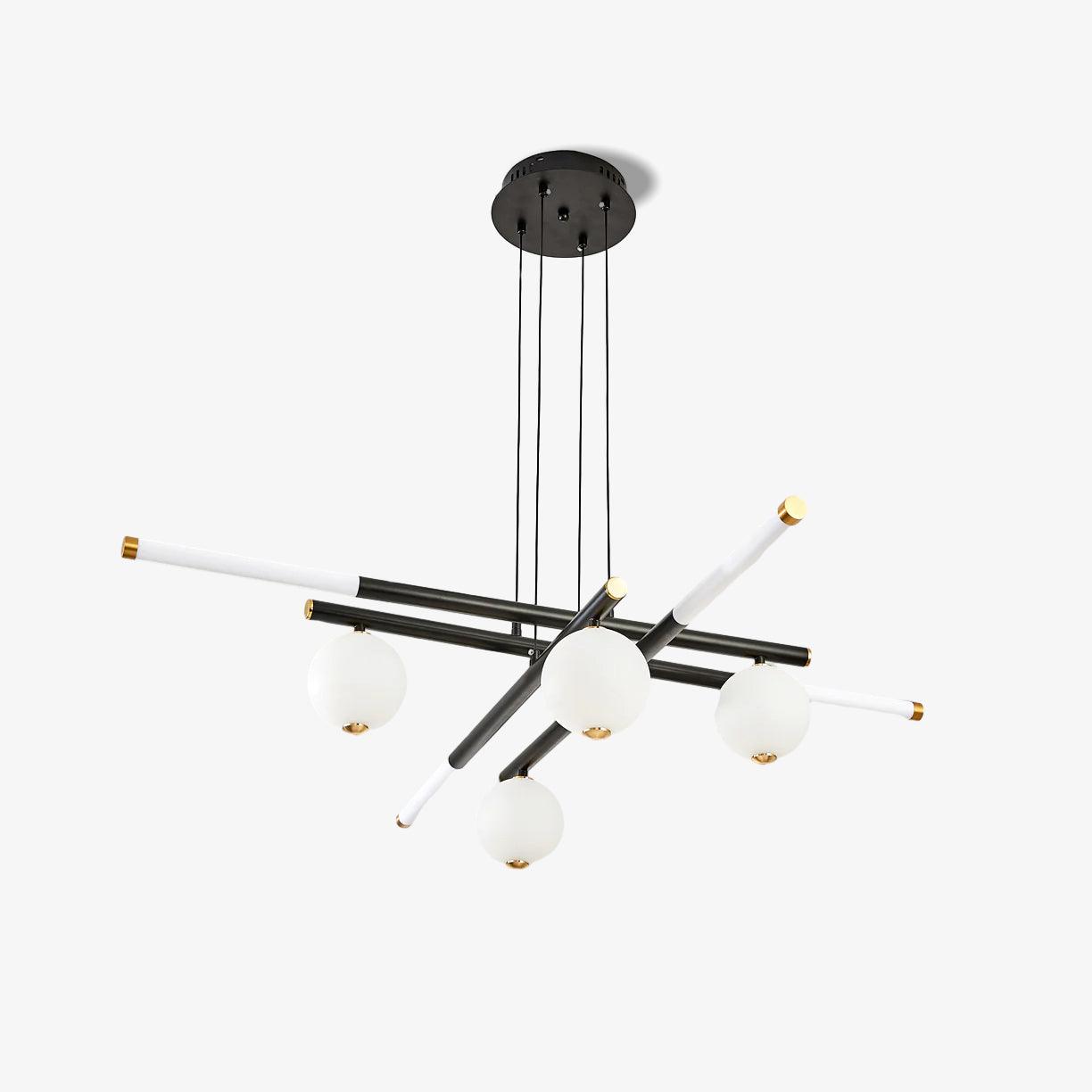 Chandelier Black White Rods and Globe Modern