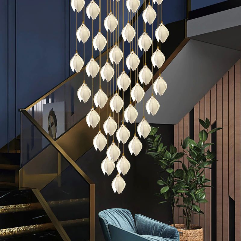 Lustra Pendant Lamp White Floral Ceramic - Neutral Decor
