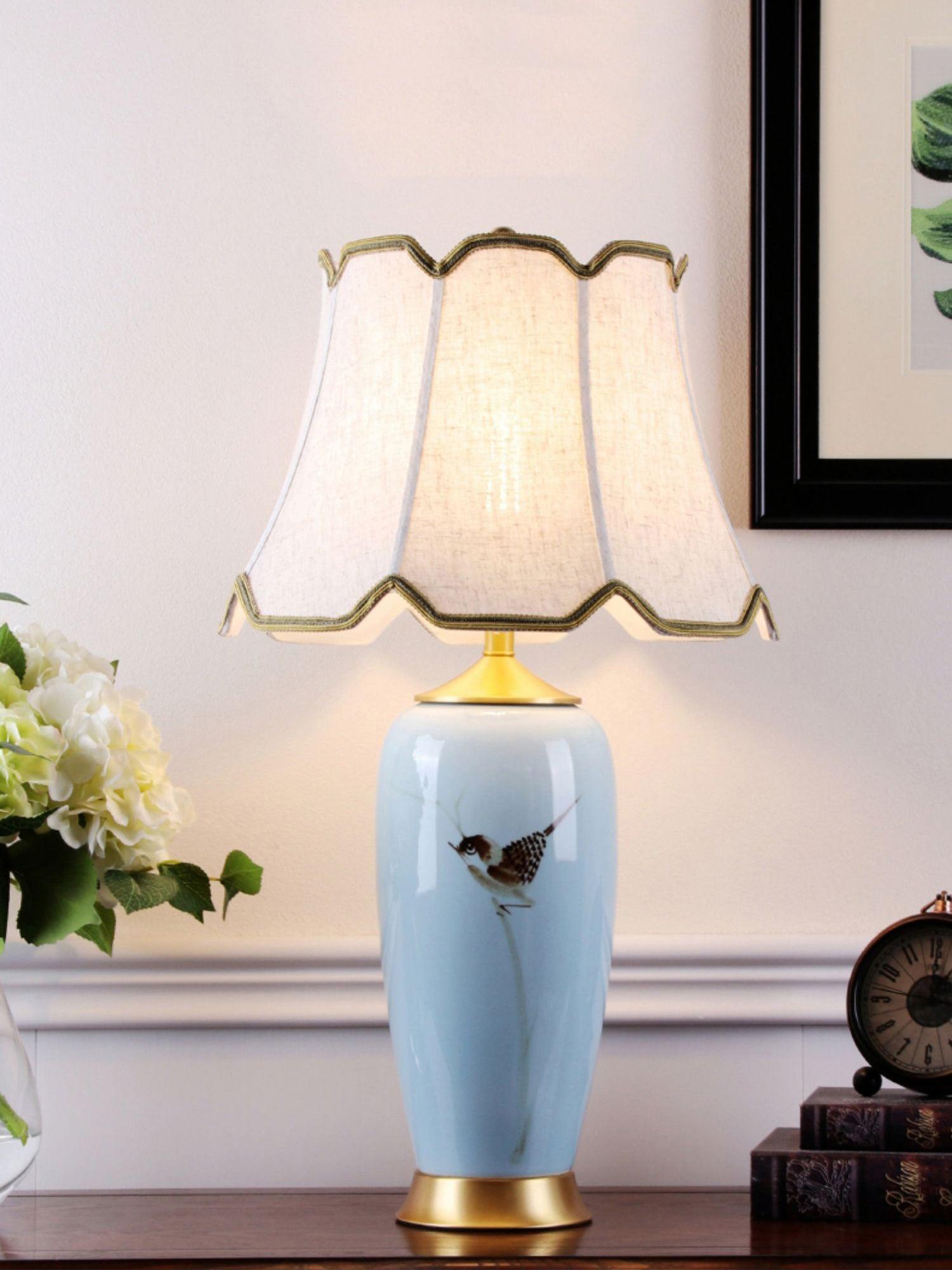 Sparrow Oriental Ceramic Desk Lamp