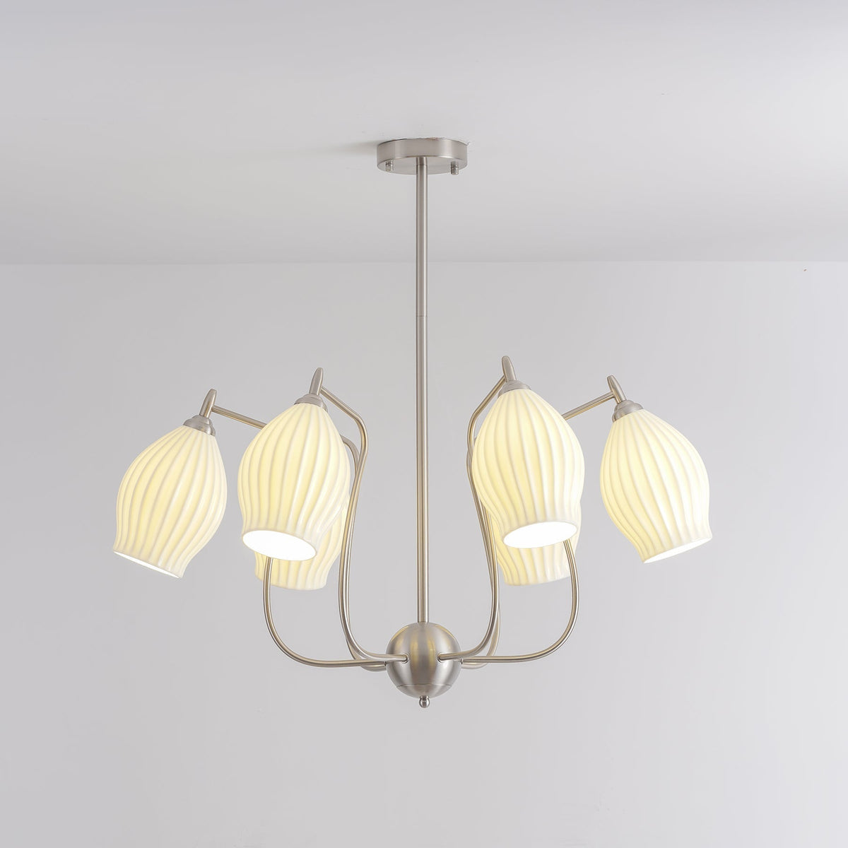 Pravin Chandelier Ceramic Ribbed Sculptural Glass Elegant