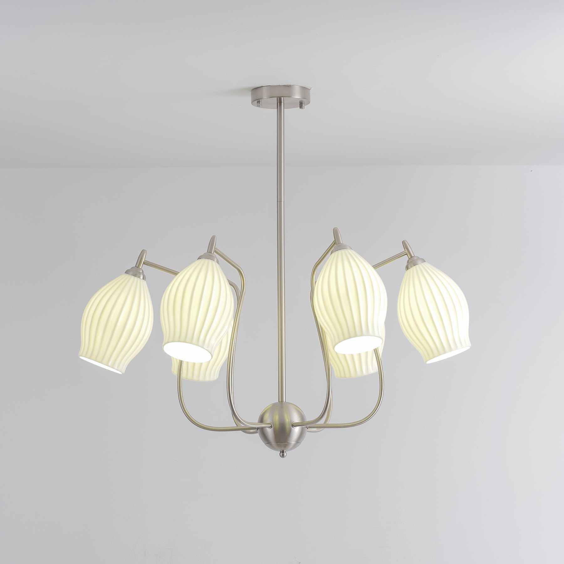 Pravin Chandelier Ceramic Ribbed Sculptural Glass Elegant