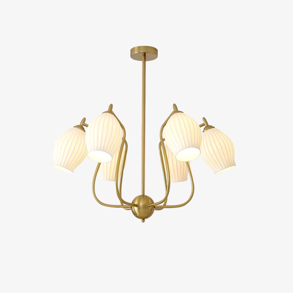 Pravin Chandelier Ceramic Ribbed Sculptural Glass Elegant