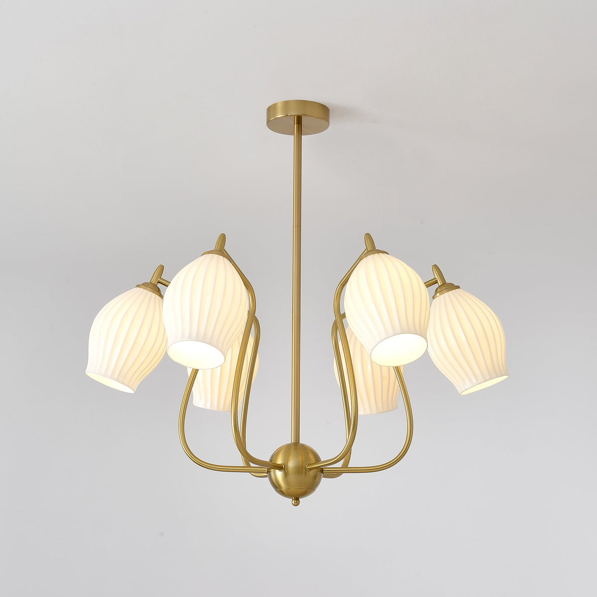 Pravin Chandelier Ceramic Ribbed Sculptural Glass Elegant