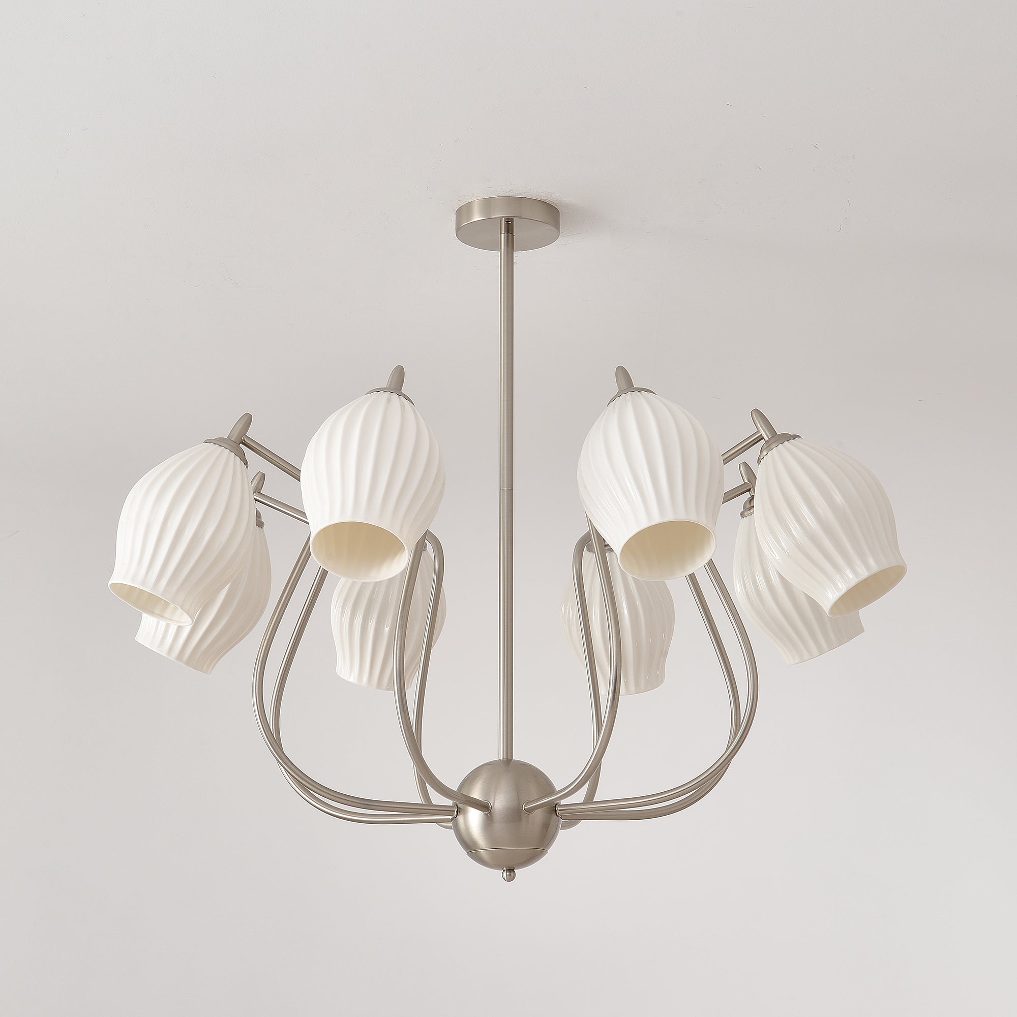 Pravin Chandelier Ceramic Ribbed Sculptural Glass Elegant