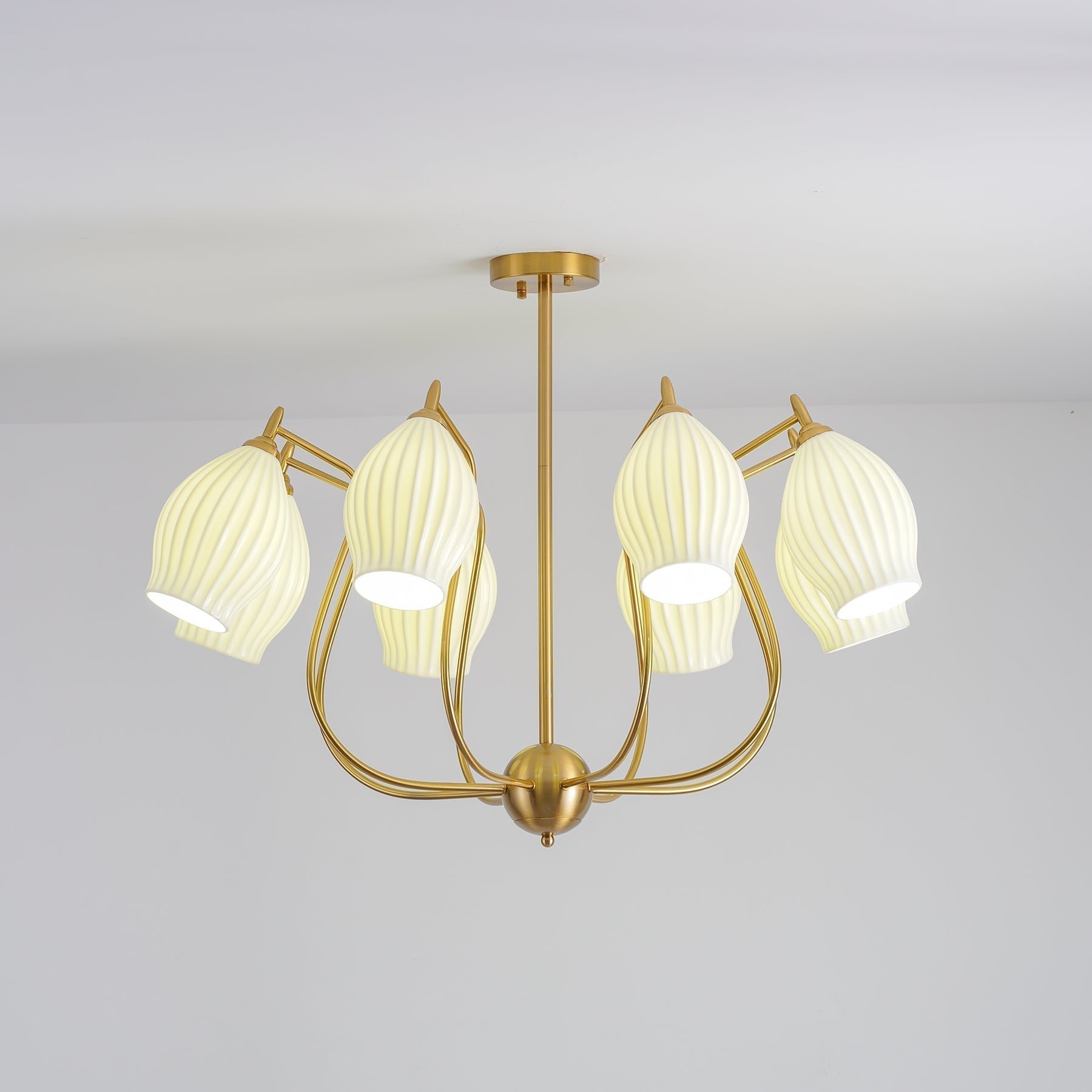 Pravin Chandelier Ceramic Ribbed Sculptural Glass Elegant