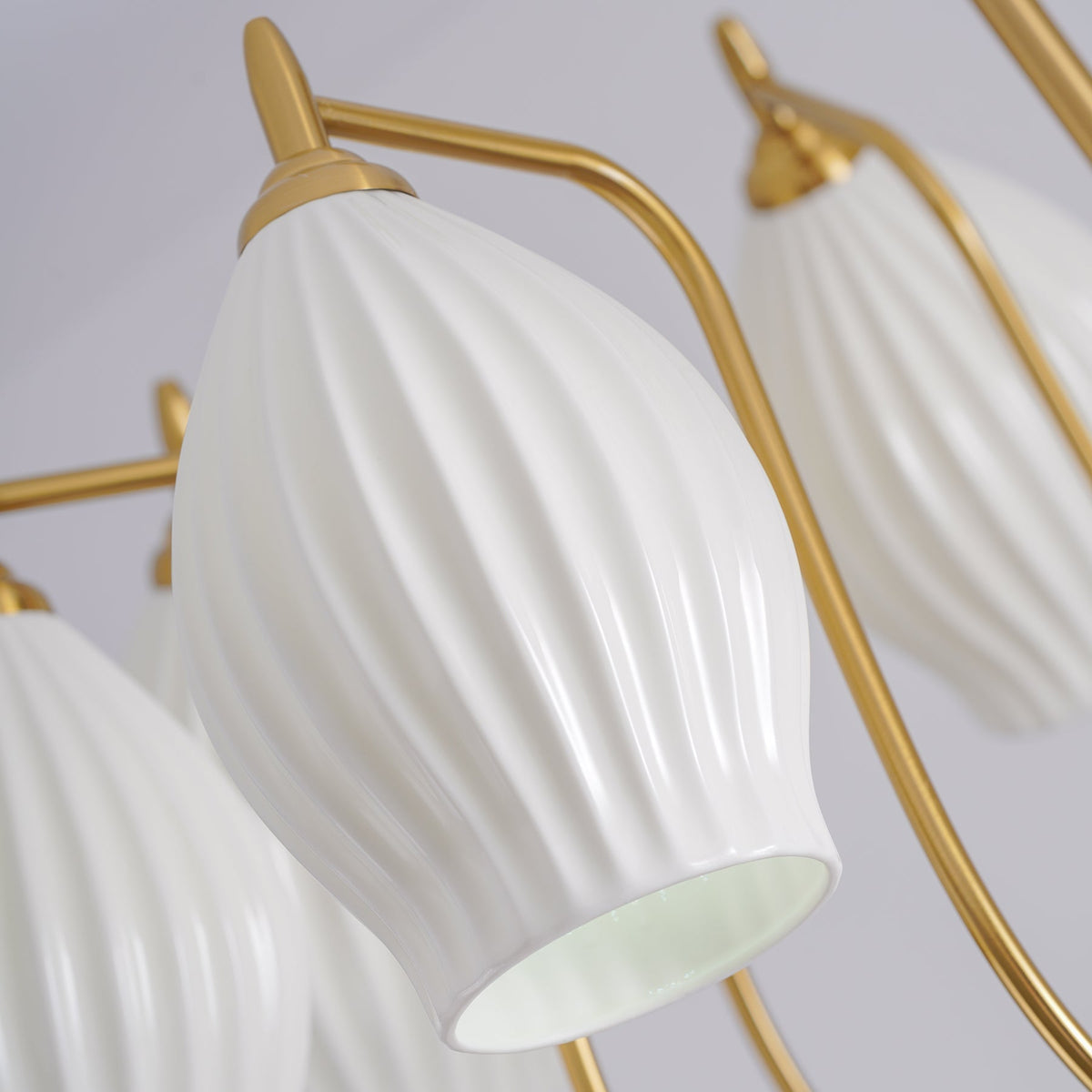 Pravin Chandelier Ceramic Ribbed Sculptural Glass Elegant