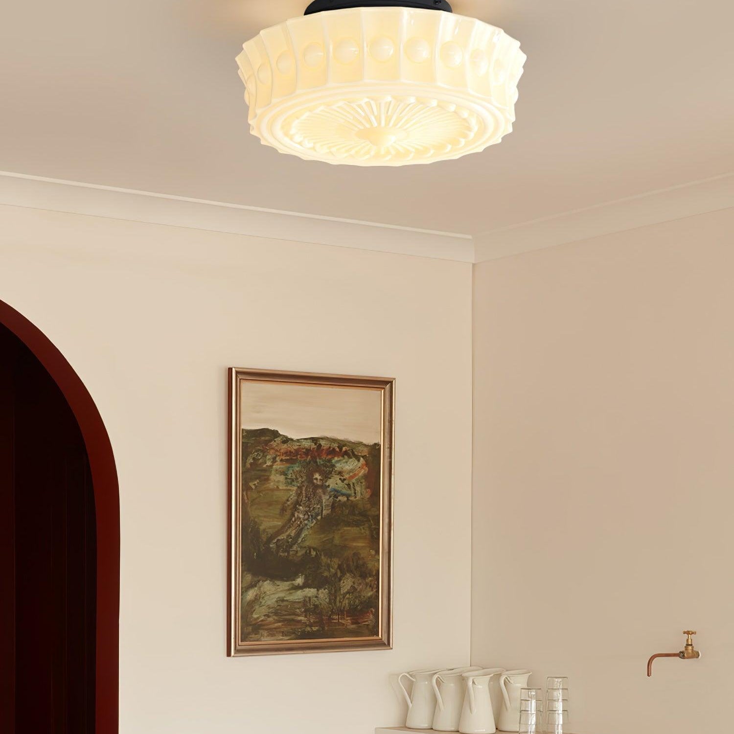 Solara Ceiling Lamp White Glass Floral for Living Room - Neutral Decor