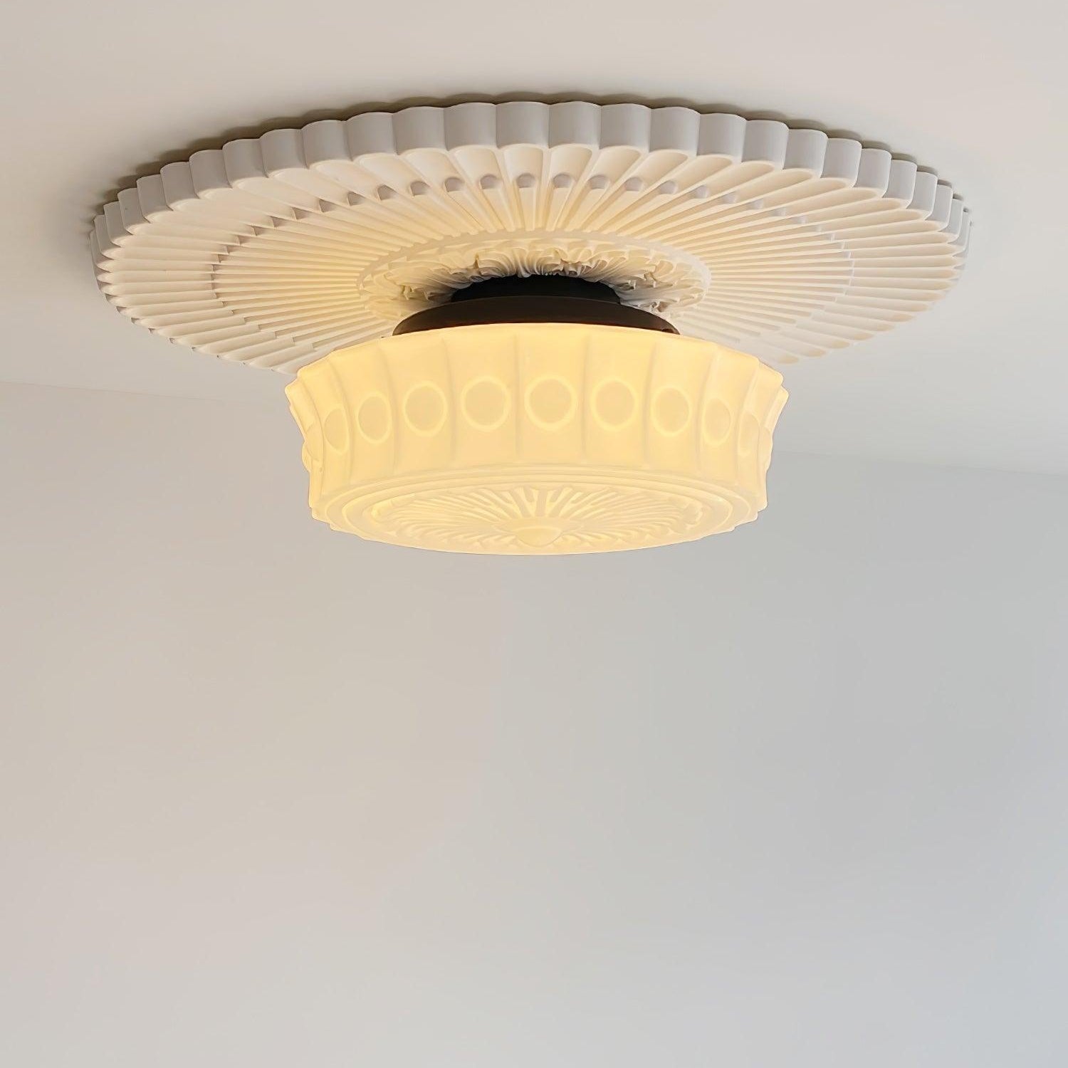 Solara Ceiling Lamp White Glass Floral for Living Room - Neutral Decor