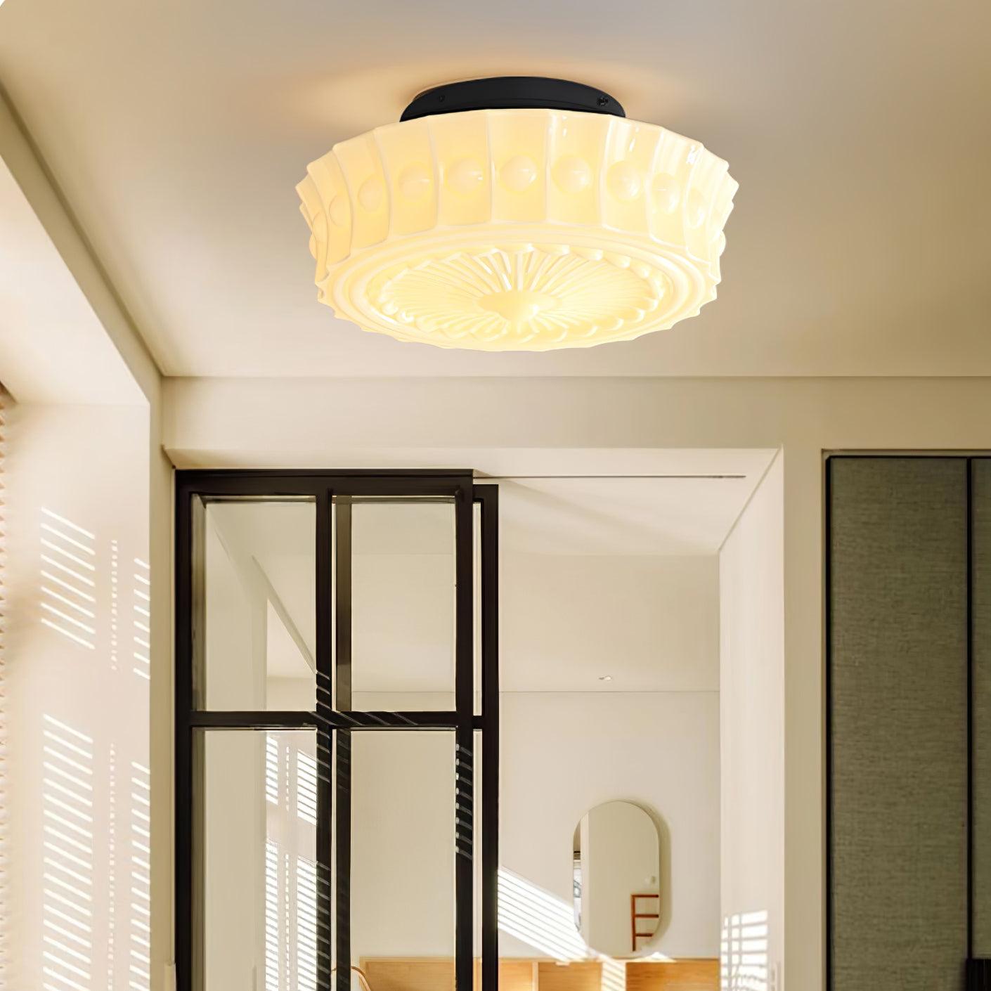 Solara Ceiling Lamp White Glass Floral for Living Room - Neutral Decor