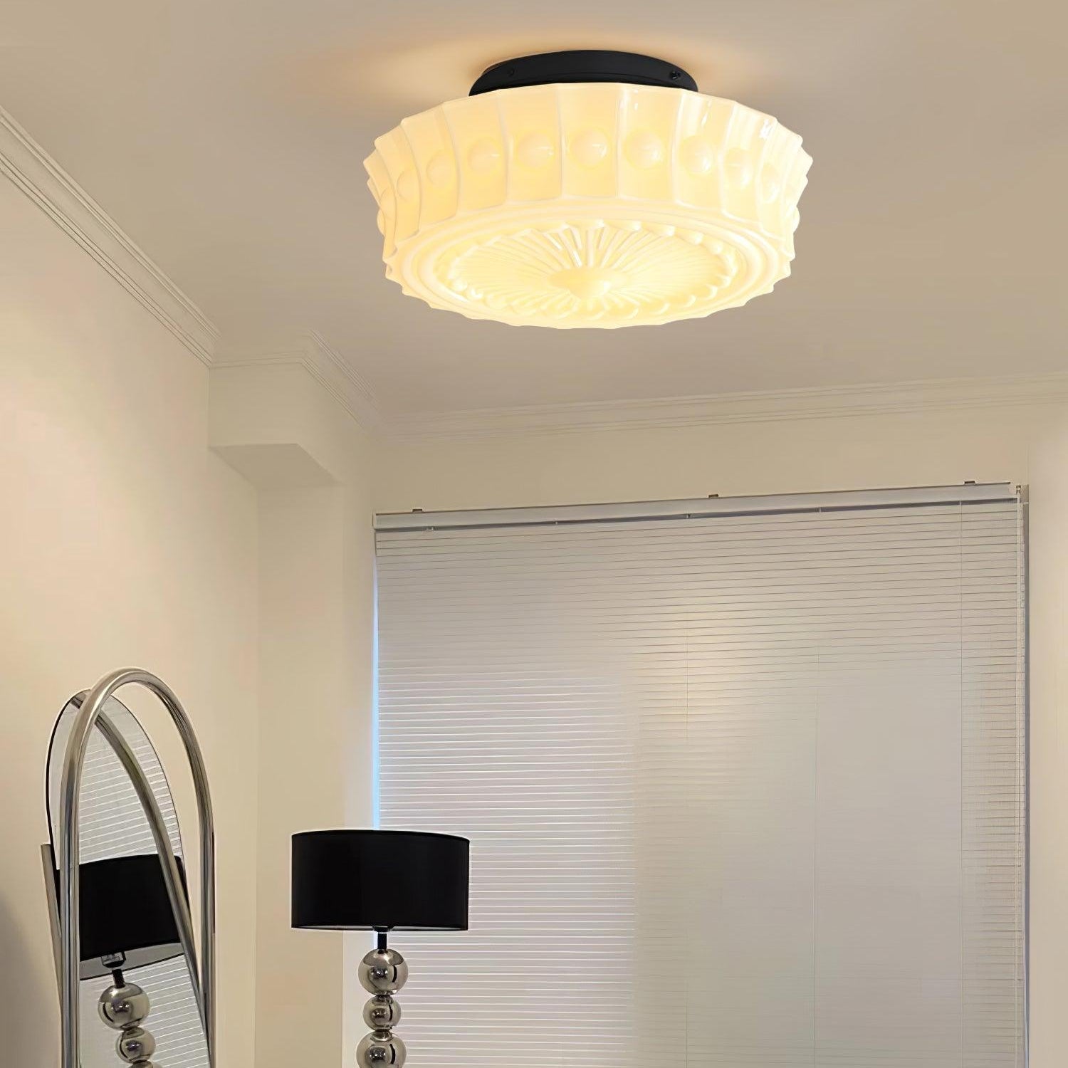 Solara Ceiling Lamp White Glass Floral for Living Room - Neutral Decor