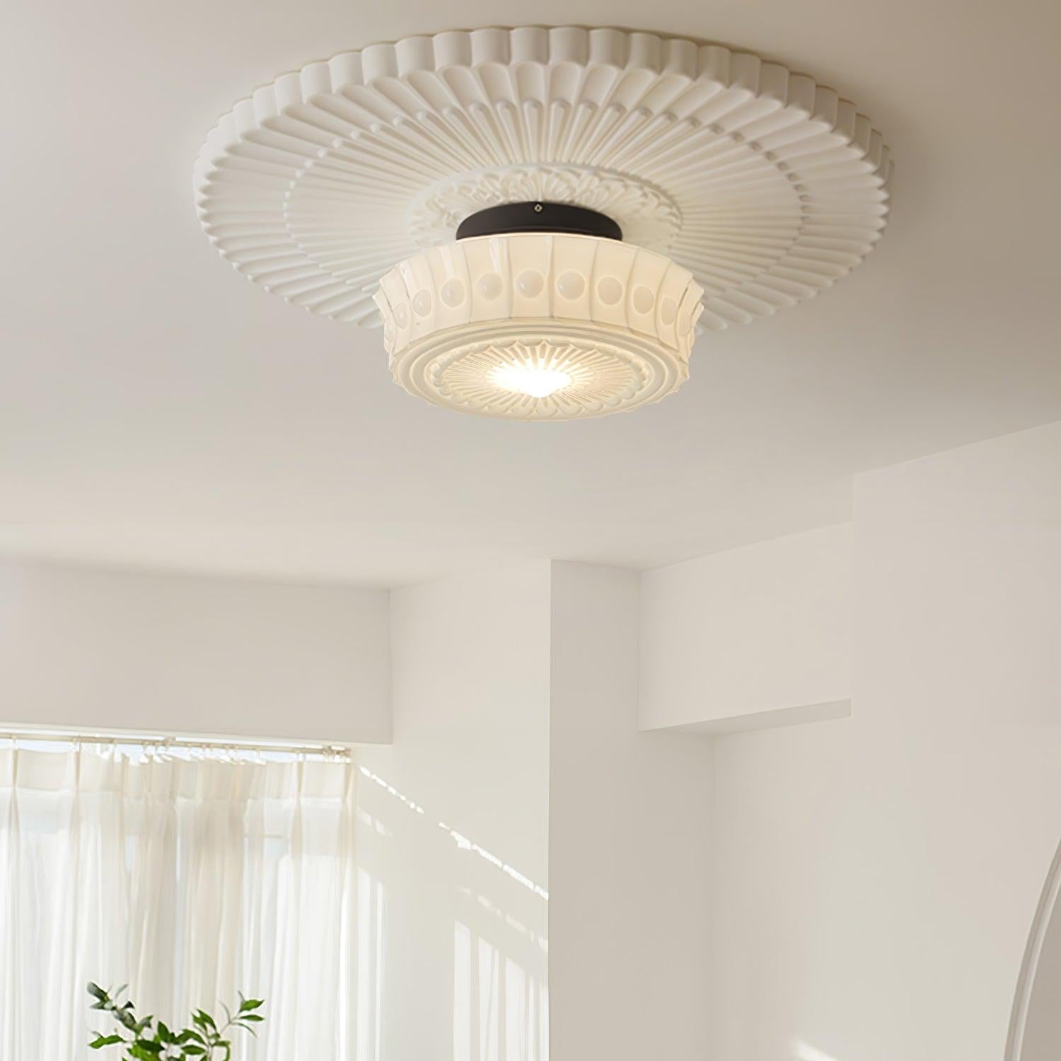 Solara Ceiling Lamp White Glass Floral for Living Room - Neutral Decor