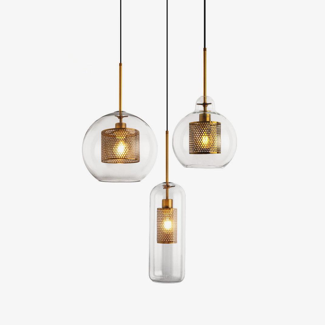 Eiruiella Pendant Lamp Glass Gold Mesh for Dining Room