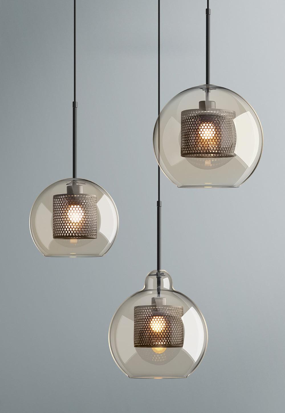 Eiruiella Pendant Lamp Glass Gold Mesh for Dining Room