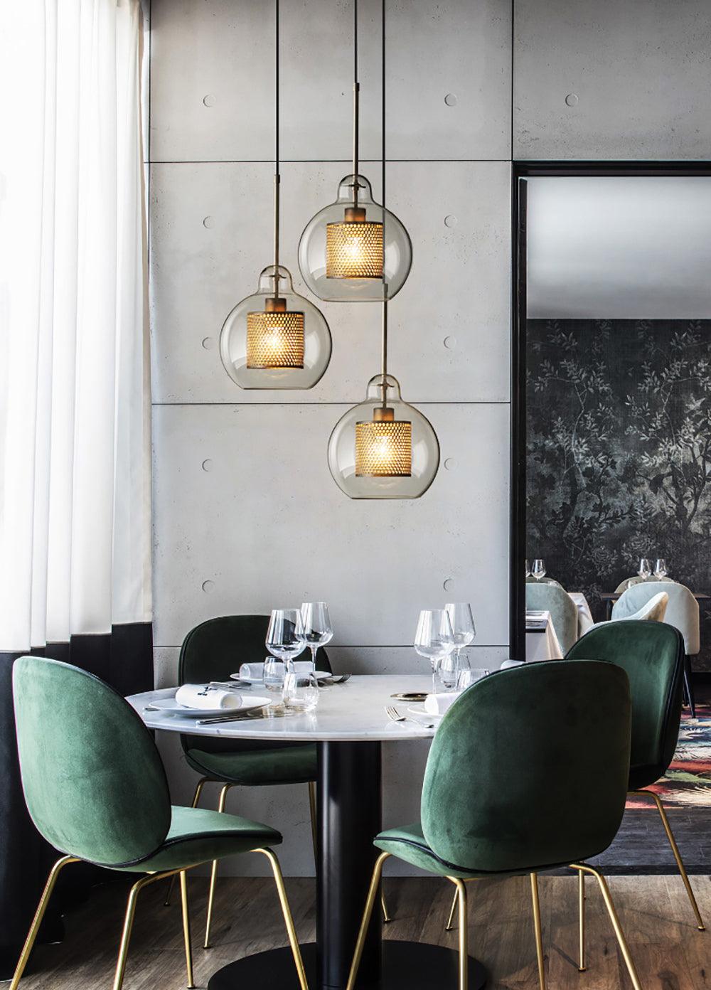 Eiruiella Pendant Lamp Glass Gold Mesh for Dining Room