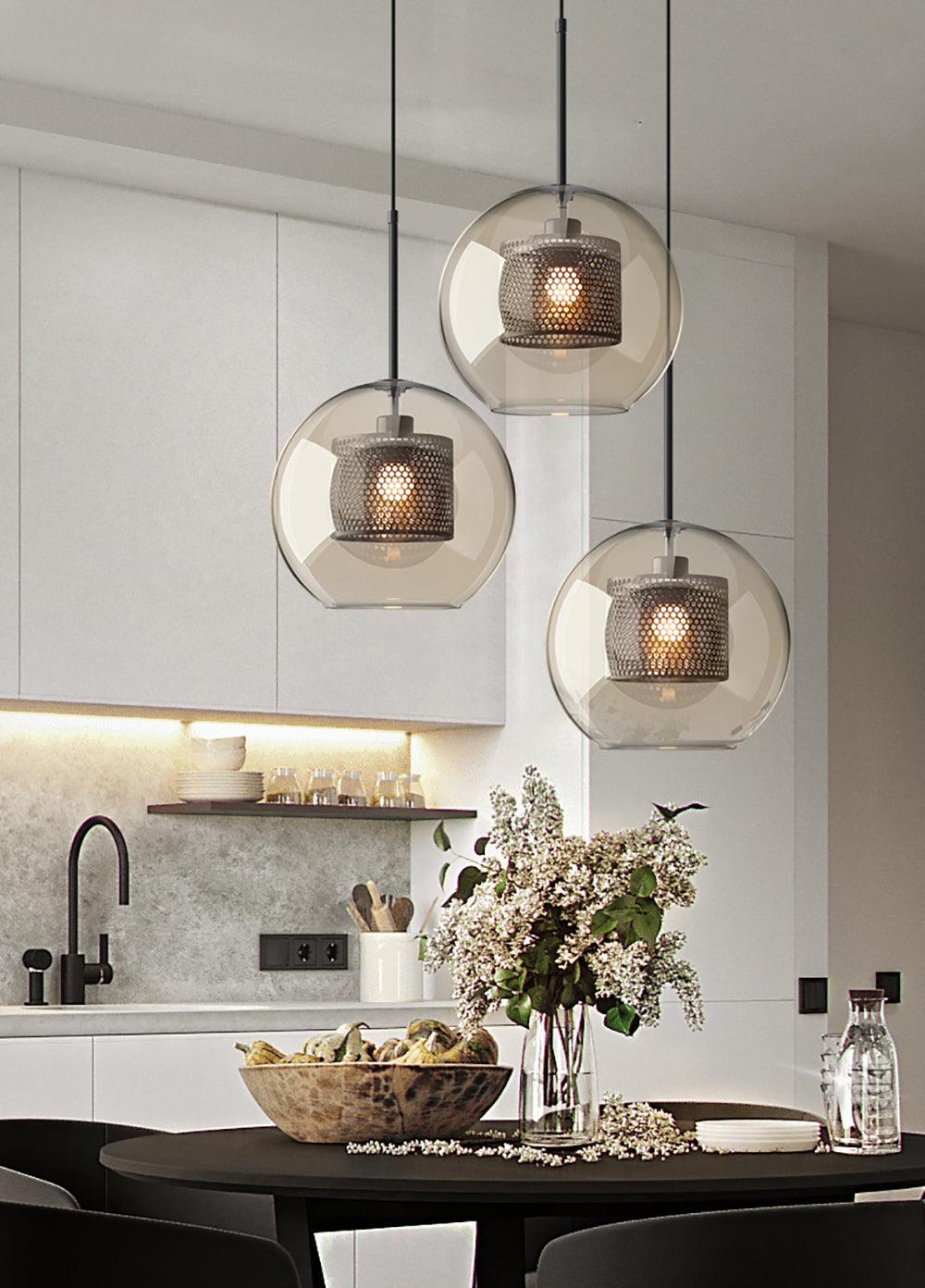 Eiruiella Pendant Lamp Glass Gold Mesh for Dining Room