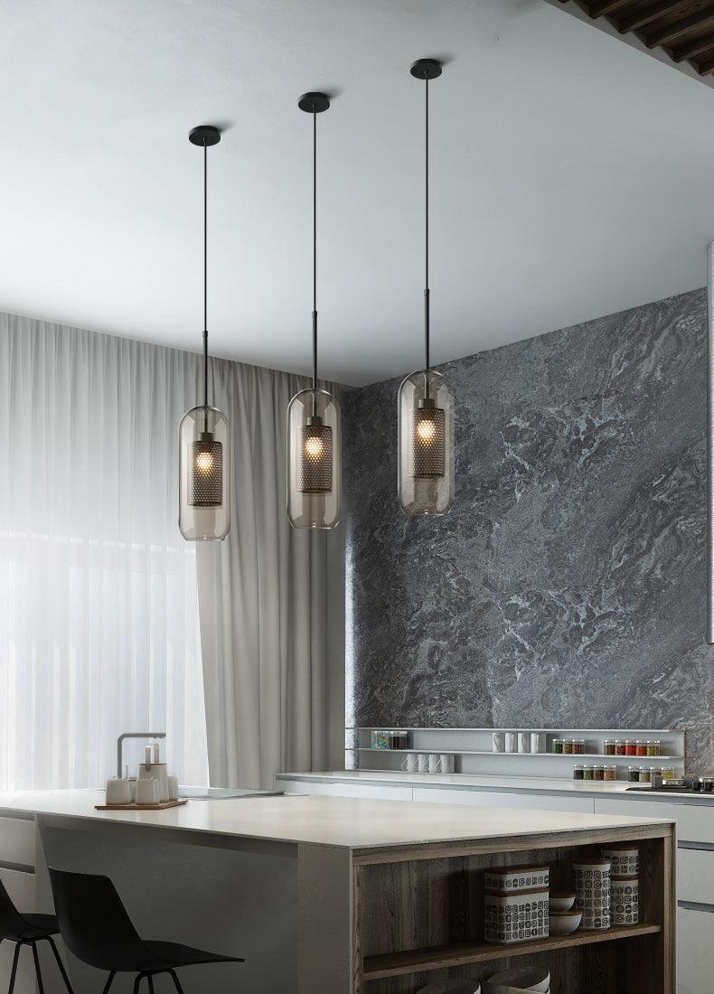 Eiruiella Pendant Lamp Glass Gold Mesh for Dining Room