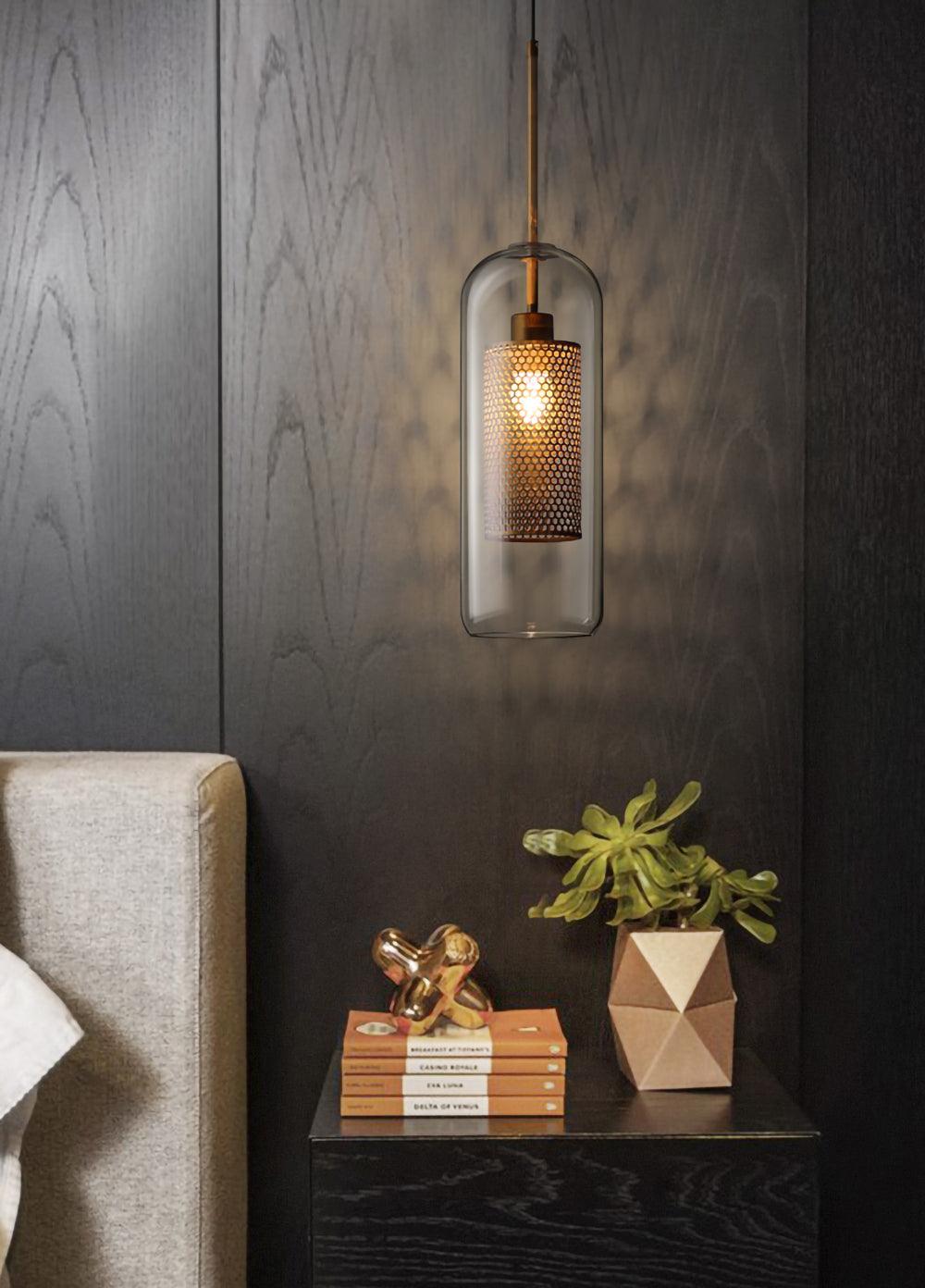 Eiruiella Pendant Lamp Glass Gold Mesh for Dining Room