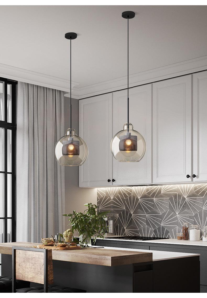 Eiruiella Pendant Lamp Glass Gold Mesh for Dining Room