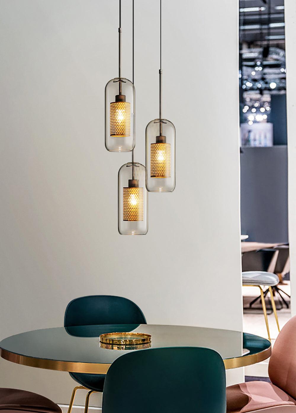 Eiruiella Pendant Lamp Glass Gold Mesh for Dining Room