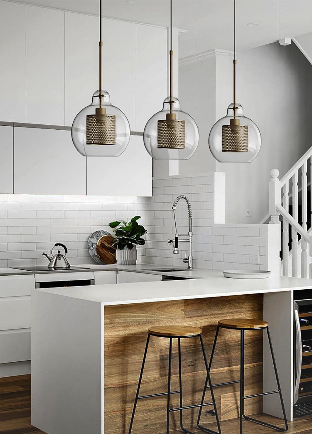 Eiruiella Pendant Lamp Glass Gold Mesh for Dining Room