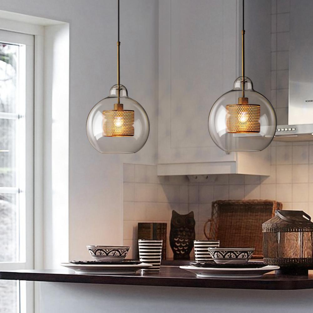 Eiruiella Pendant Lamp Glass Gold Mesh for Dining Room