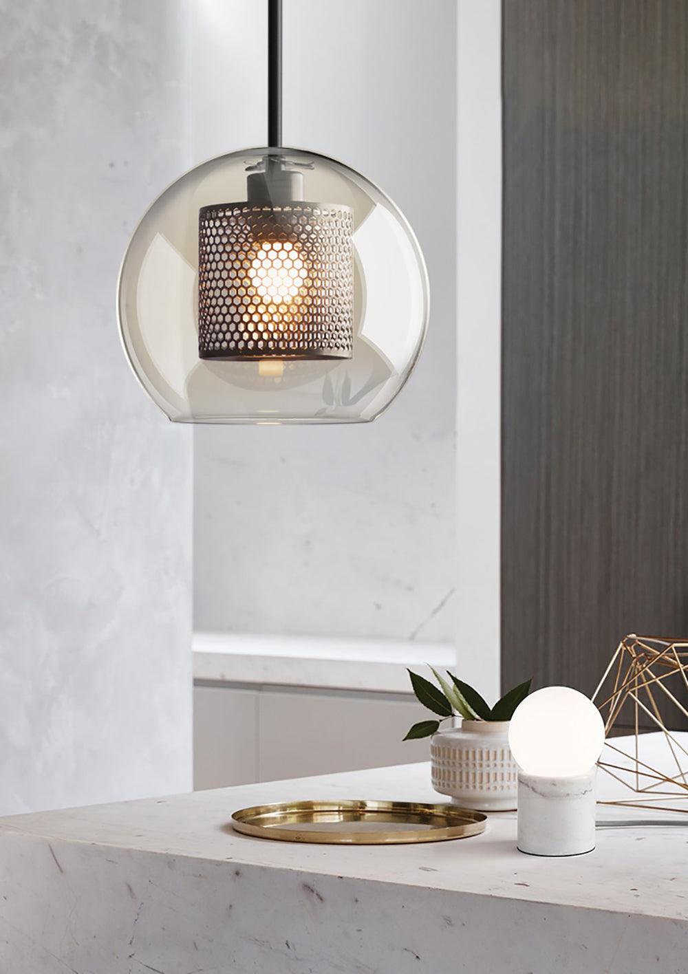 Eiruiella Pendant Lamp Glass Gold Mesh for Dining Room