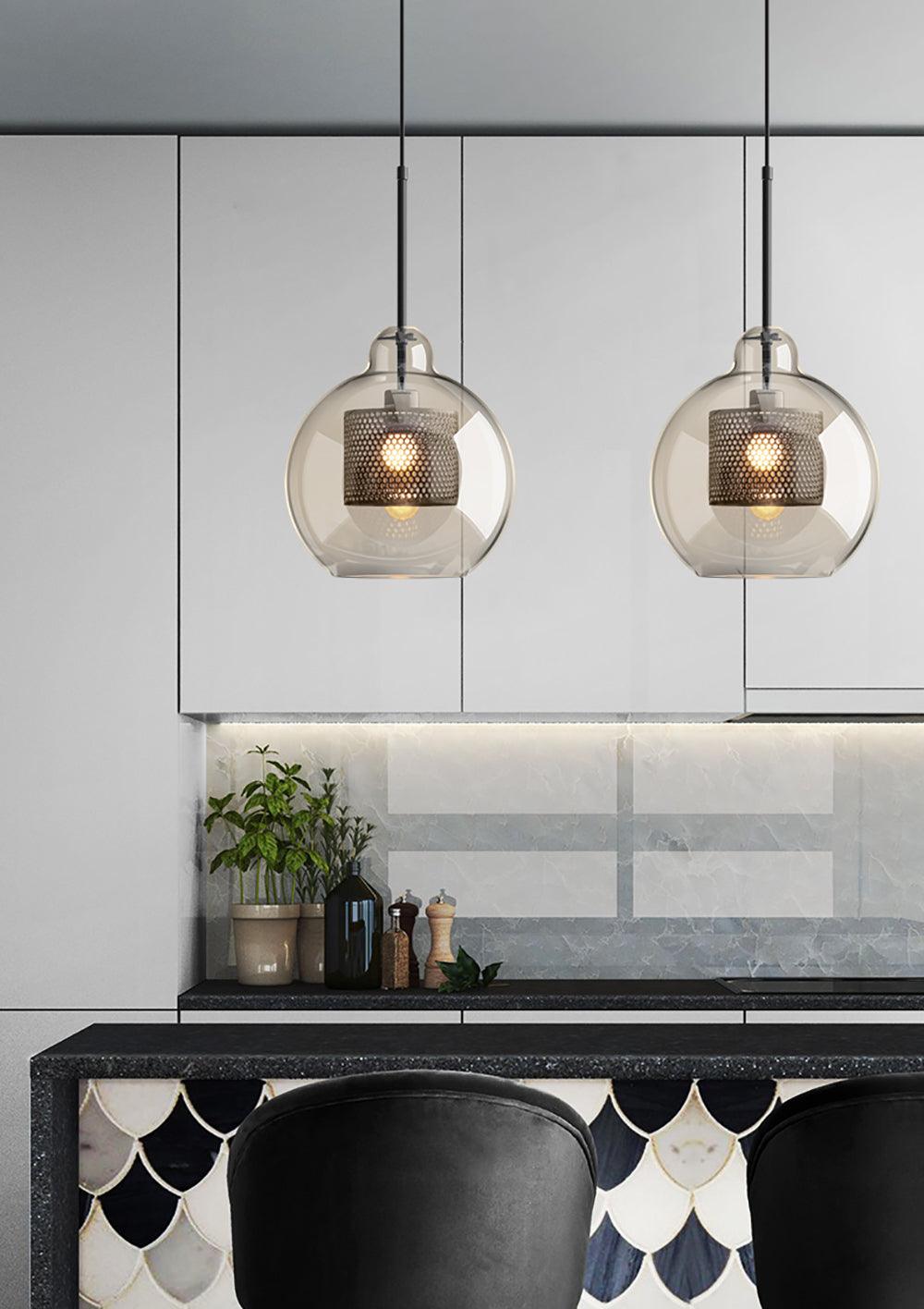 Eiruiella Pendant Lamp Glass Gold Mesh for Dining Room