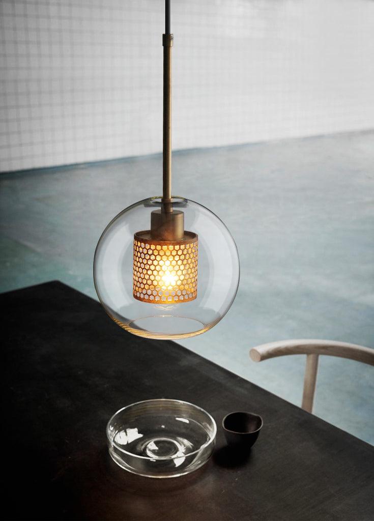 Eiruiella Pendant Lamp Glass Gold Mesh for Dining Room