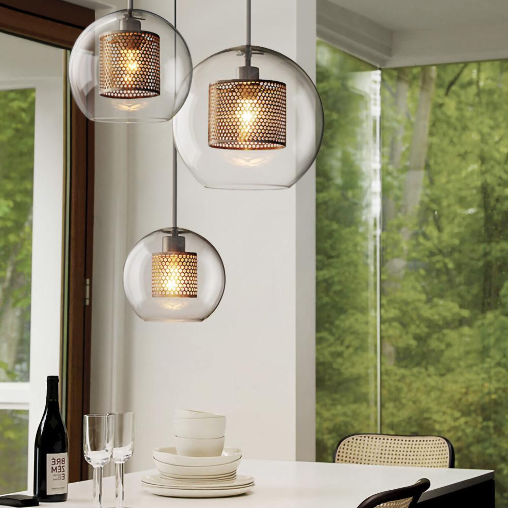 Eiruiella Pendant Lamp Glass Gold Mesh for Dining Room