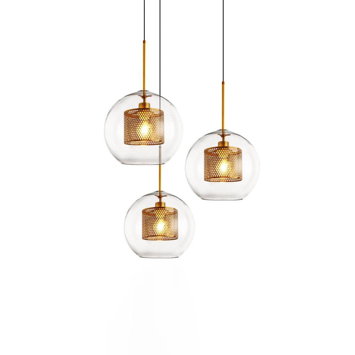 Eiruiella Pendant Lamp Glass Gold Mesh for Dining Room
