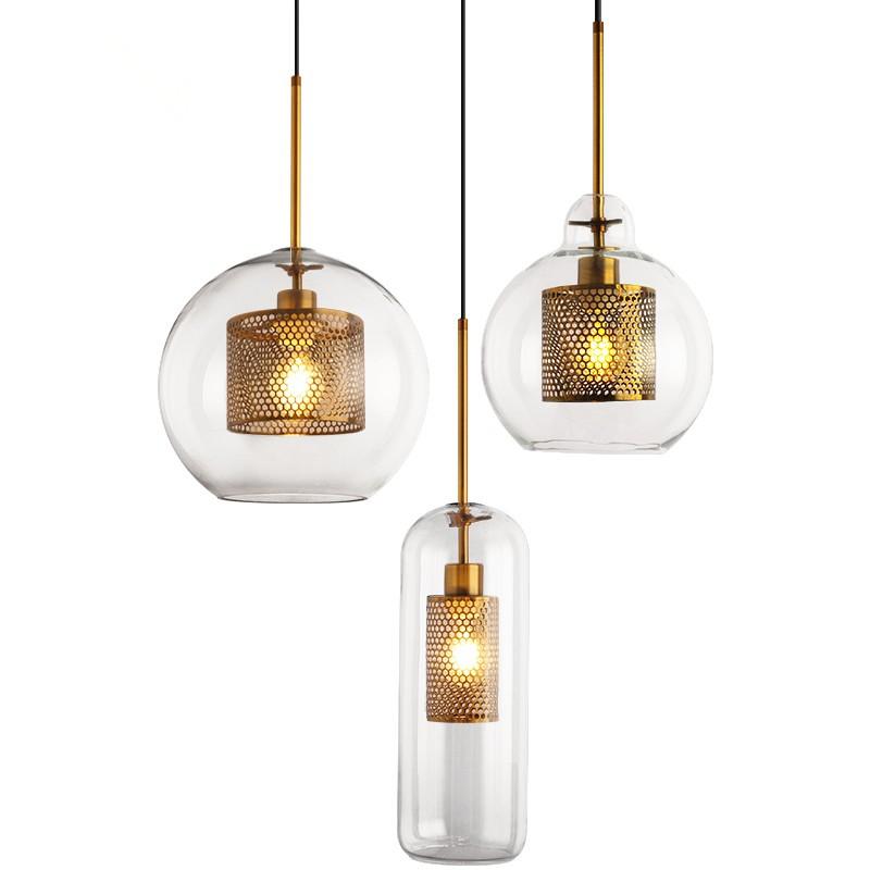 Eiruiella Pendant Lamp Glass Gold Mesh for Dining Room