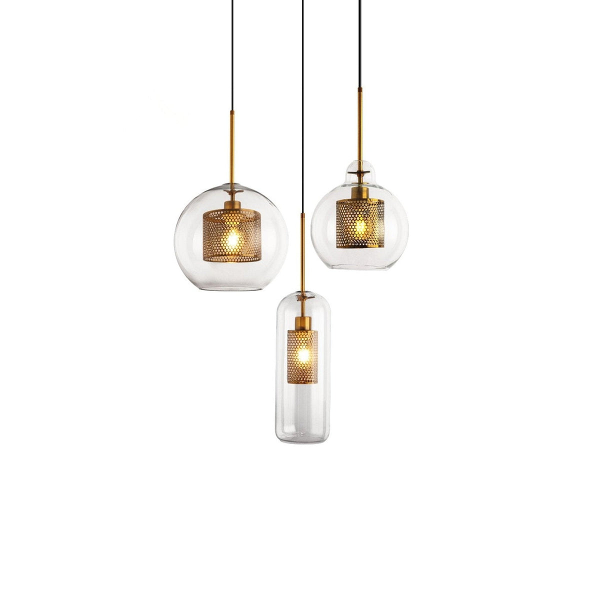 Eiruiella Pendant Lamp Glass Gold Mesh for Dining Room