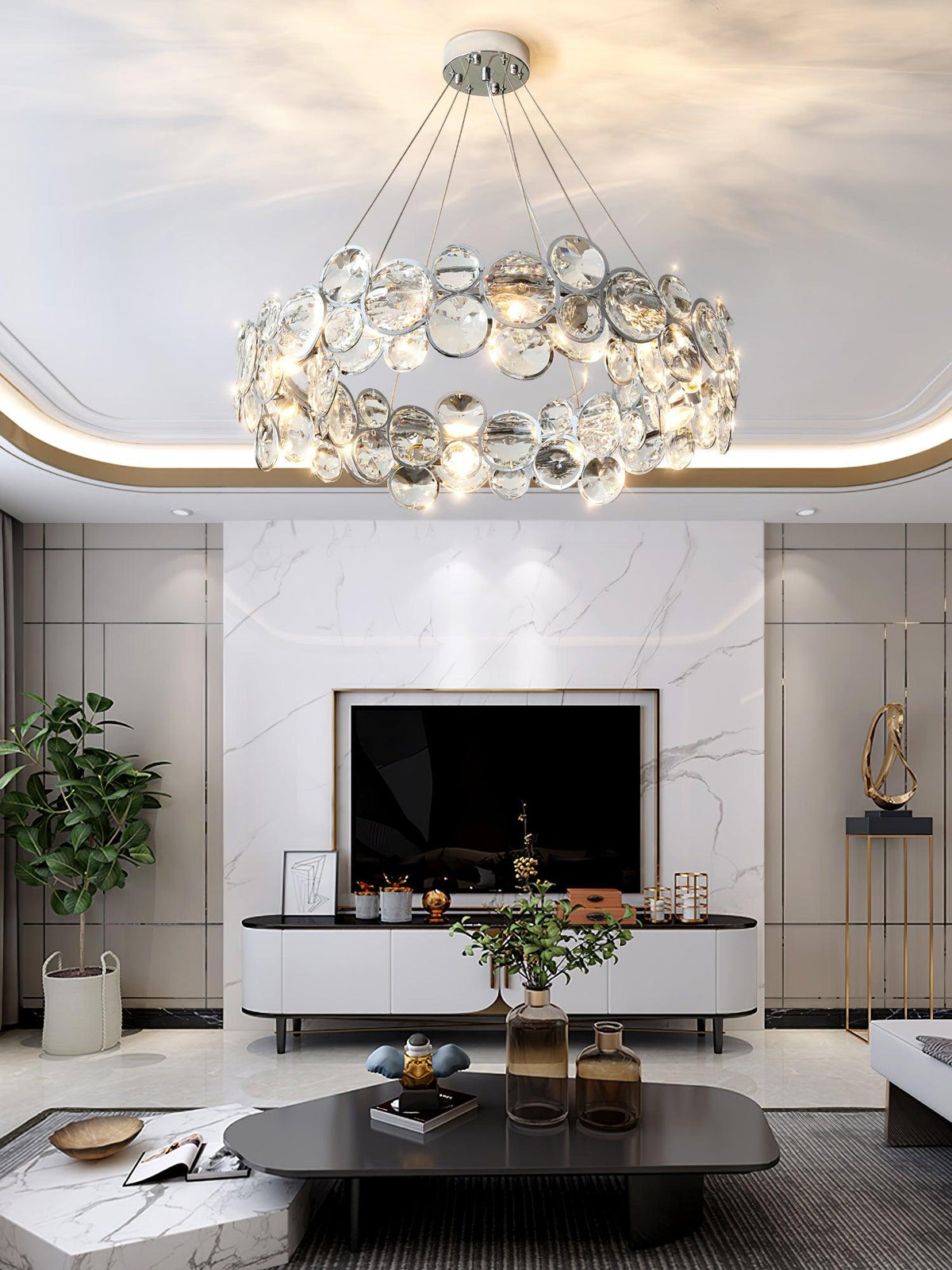 Cuthaiel Postmodern Luxury Round Chrome Crystal Chandelier