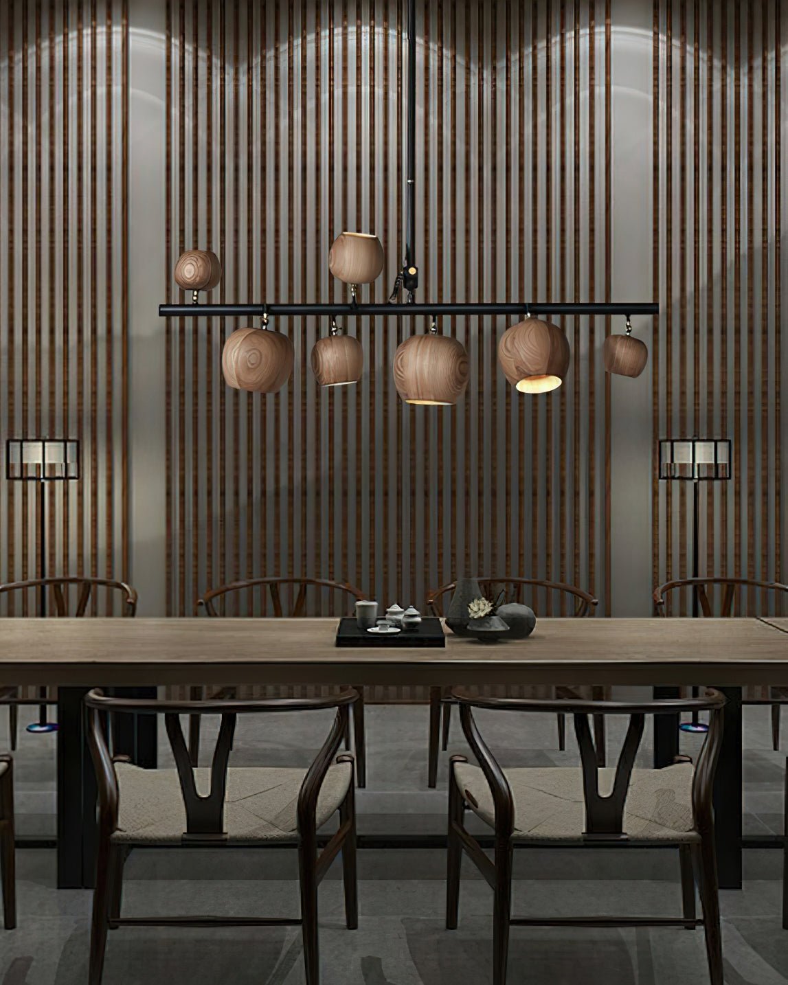Avelira Rustic Wood Globe Linear Pendant Light