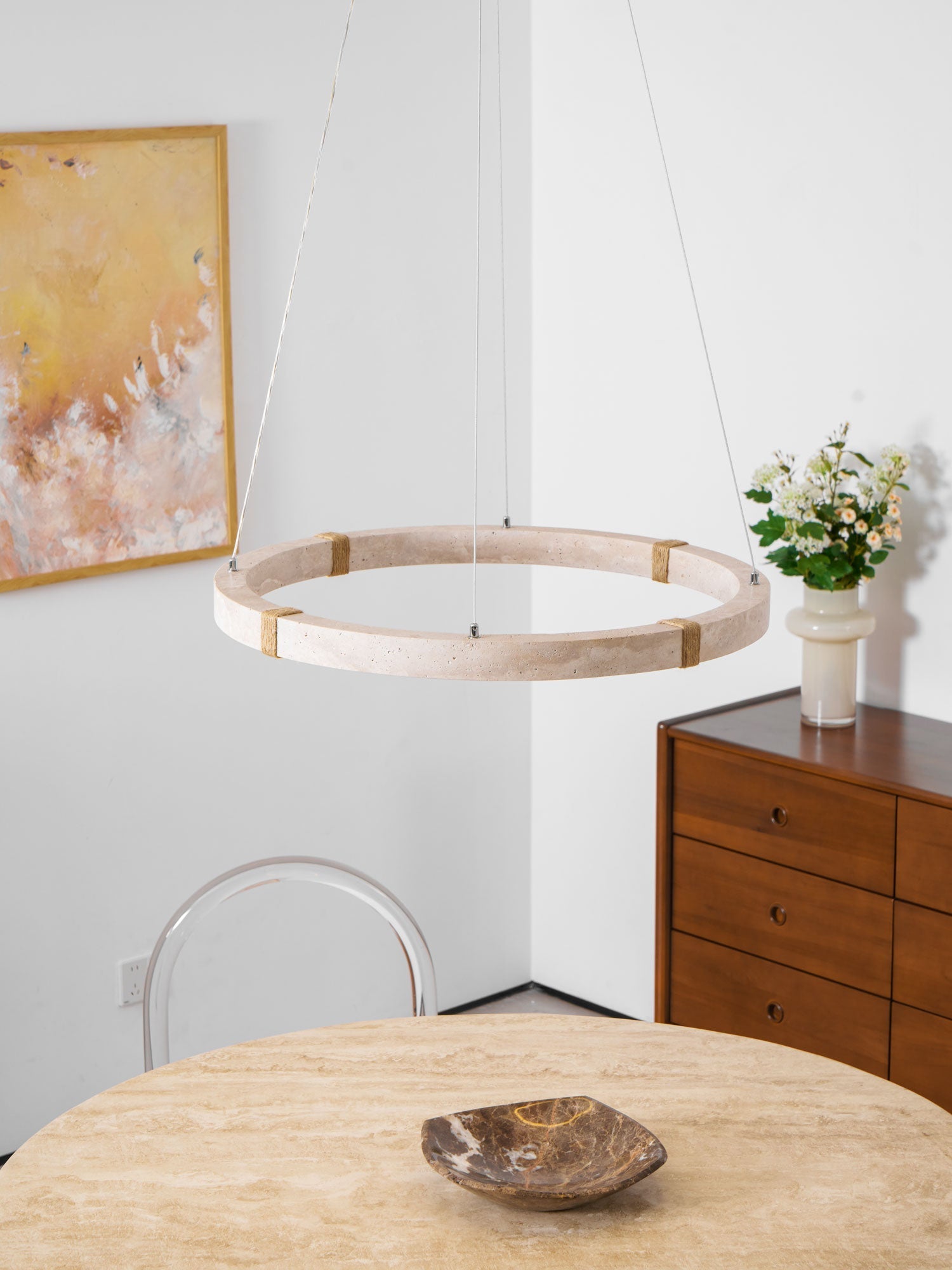 Clairstead Circle Travertine Pendant Light