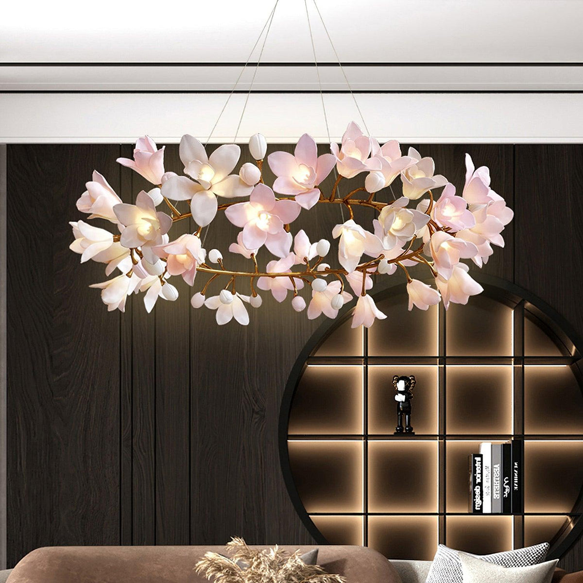 Elemu Chandelier Brass Ceramic Blossom