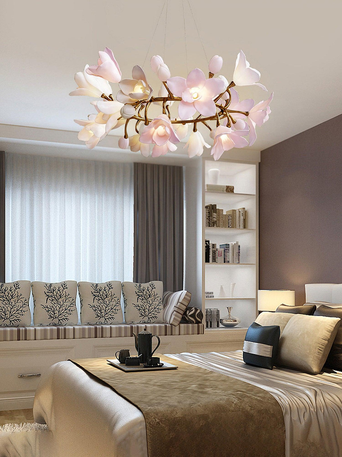 Elemu Chandelier Brass Ceramic Blossom