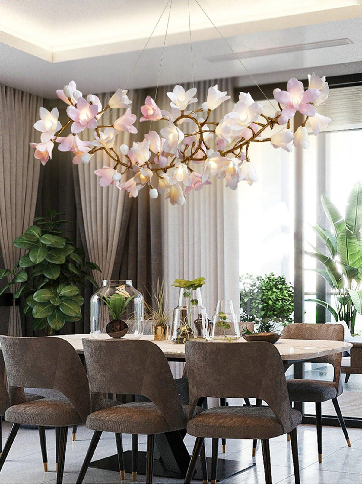 Elemu Chandelier Brass Ceramic Blossom