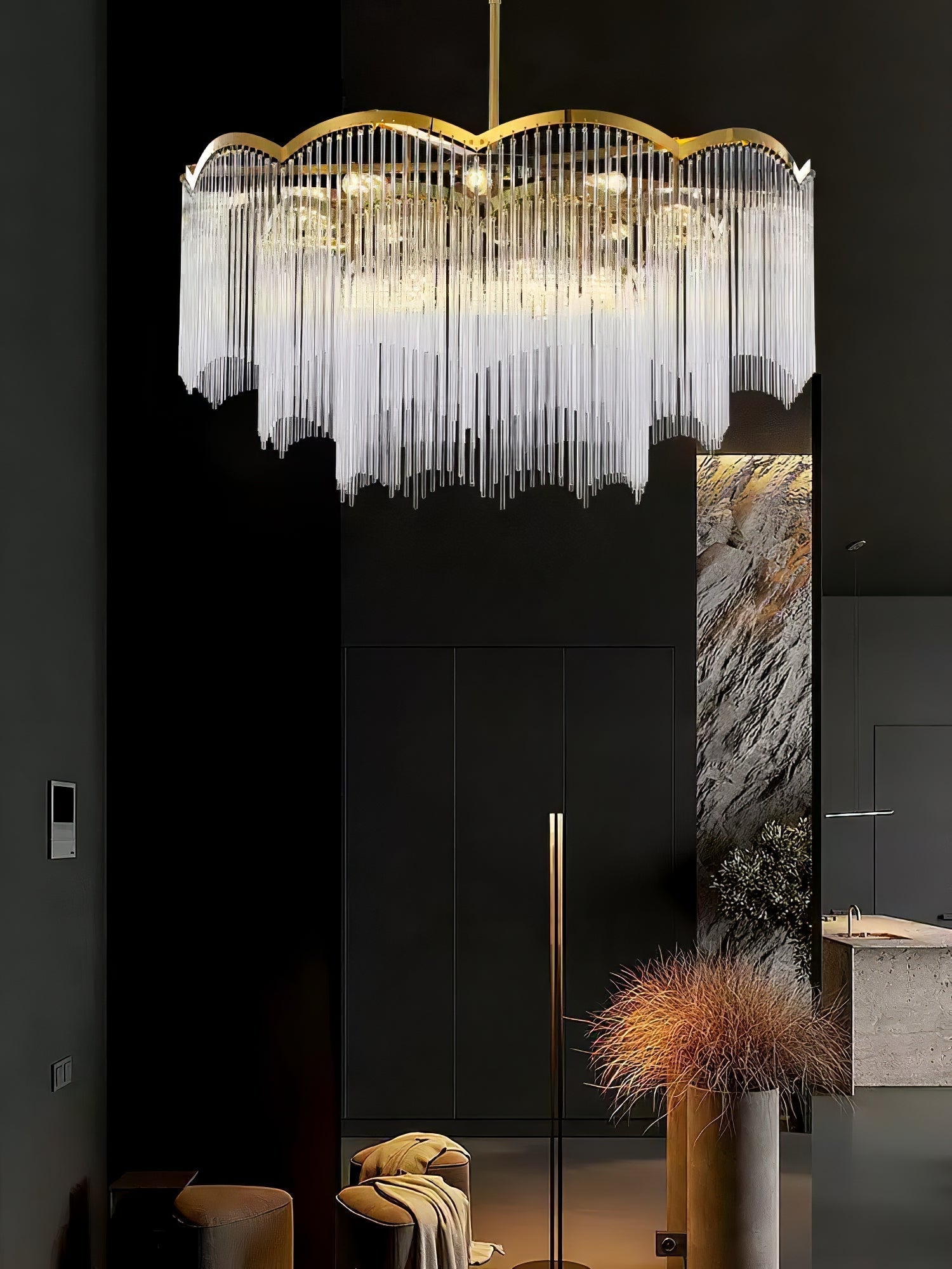 Liorivella Chandelier Glass Rod Wave Shape