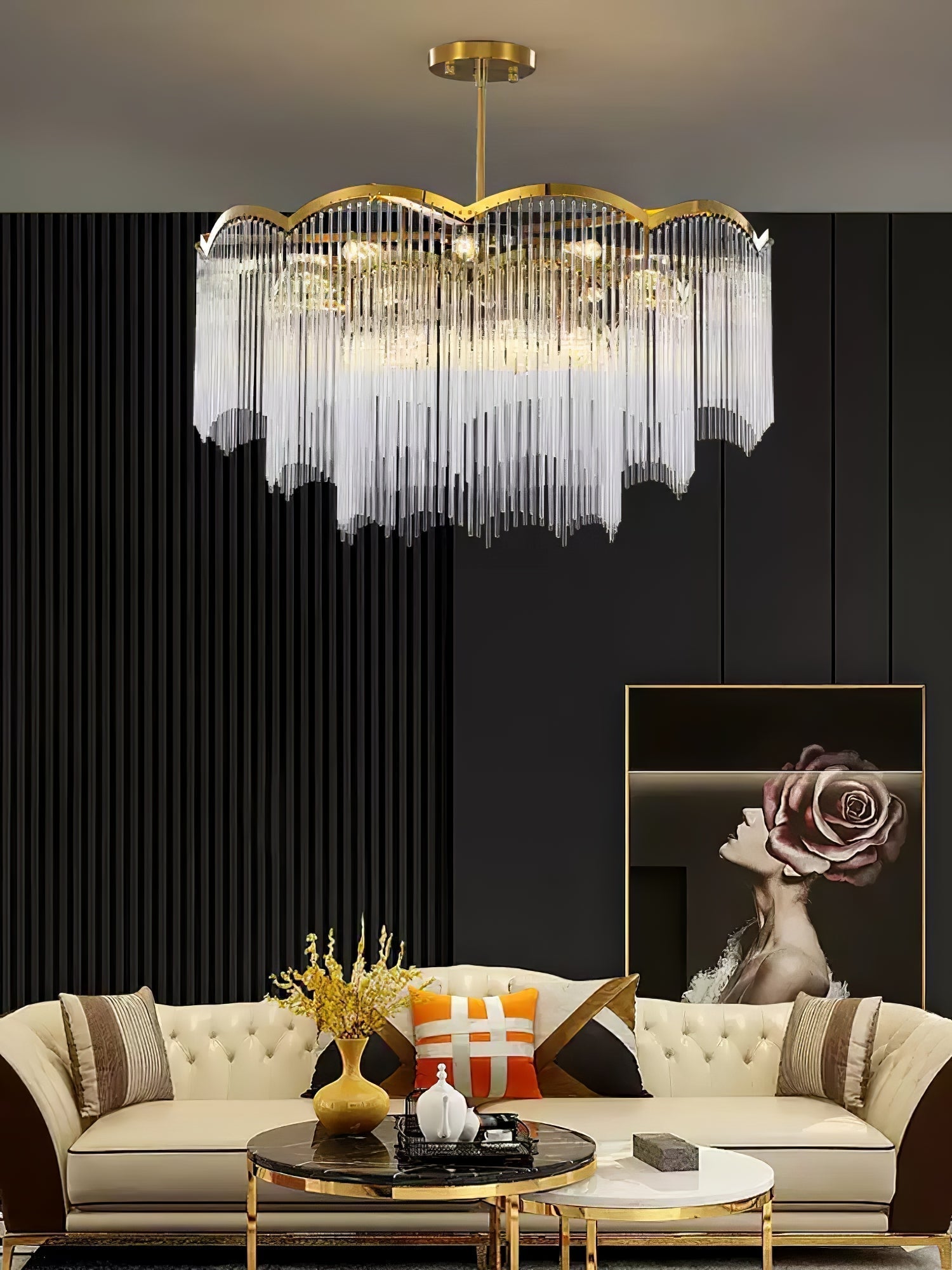 Liorivella Chandelier Glass Rod Wave Shape