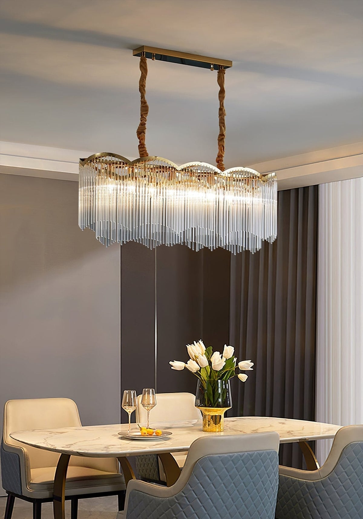 Liorivella Chandelier Glass Rod Wave Shape