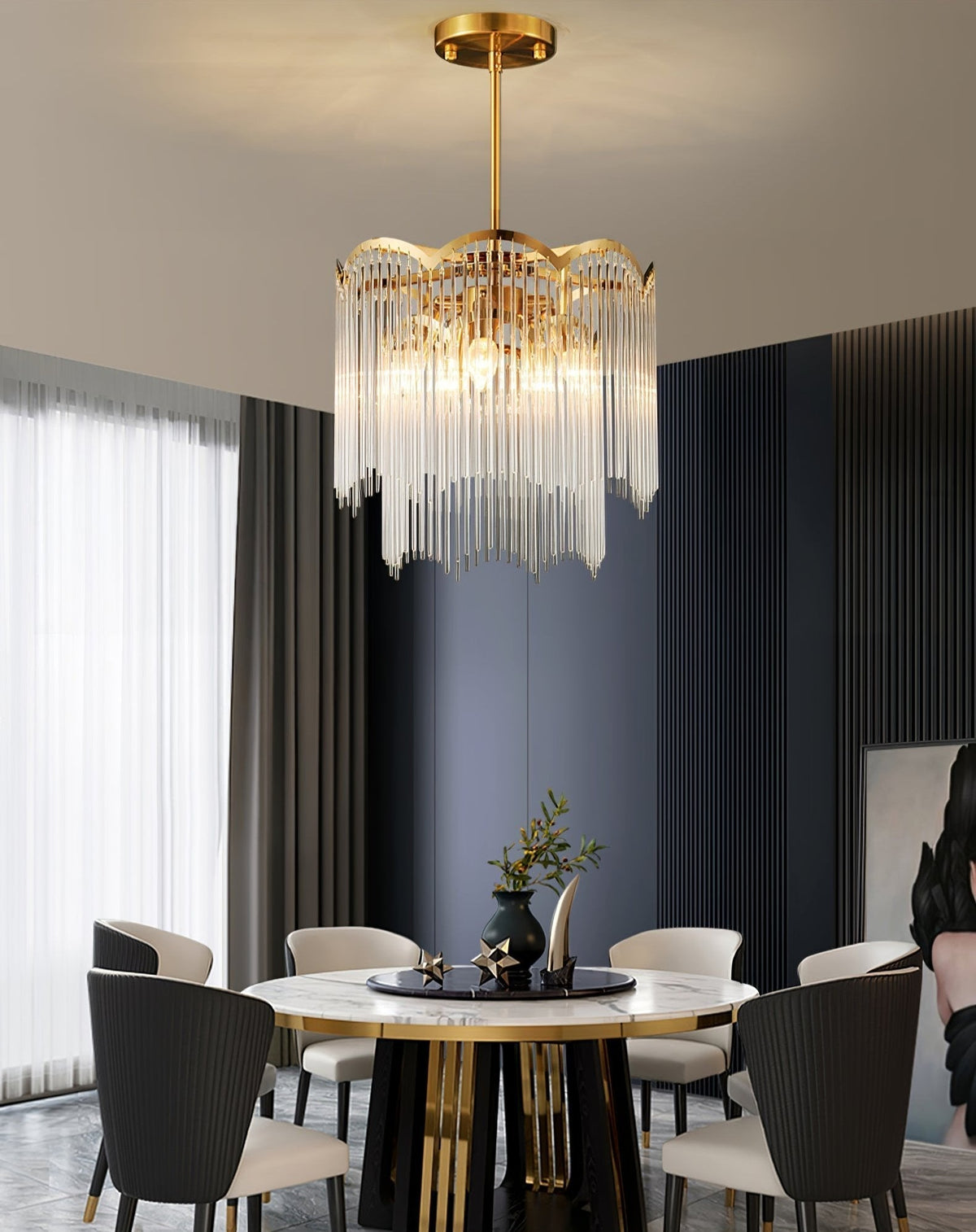 Liorivella Chandelier Glass Rod Wave Shape