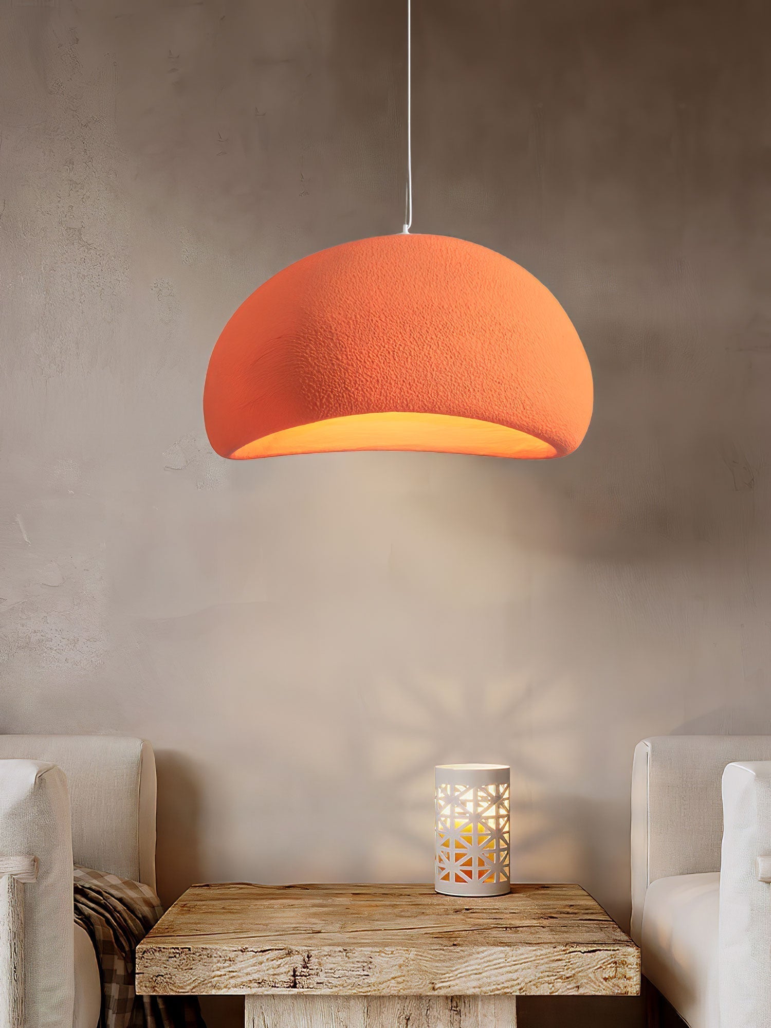 Solara Pendant Lamp Plaster Half Dome Plug In Wabi Sabi - Neutral Decor